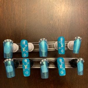 Blue with sliver Louis Vuitton Press on nails